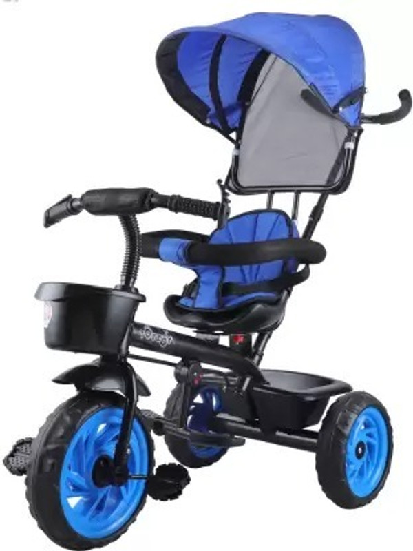 Maanit Toyzoy Tricycle with Canopy Dual Storage Basket With Parental Handle Control Safety Guardrail comfort Seat Model 552 for Kids|Boys|Girls Age Group 2-5 Years Tricycle(Blue)