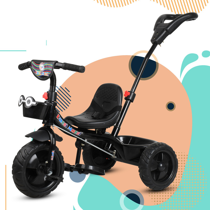 TOYSHOPPEE Parental Handle with Front-Back Basket for Storage Kids New Trike for age 1-5 Years Baby Kids Tricycle(Black)
