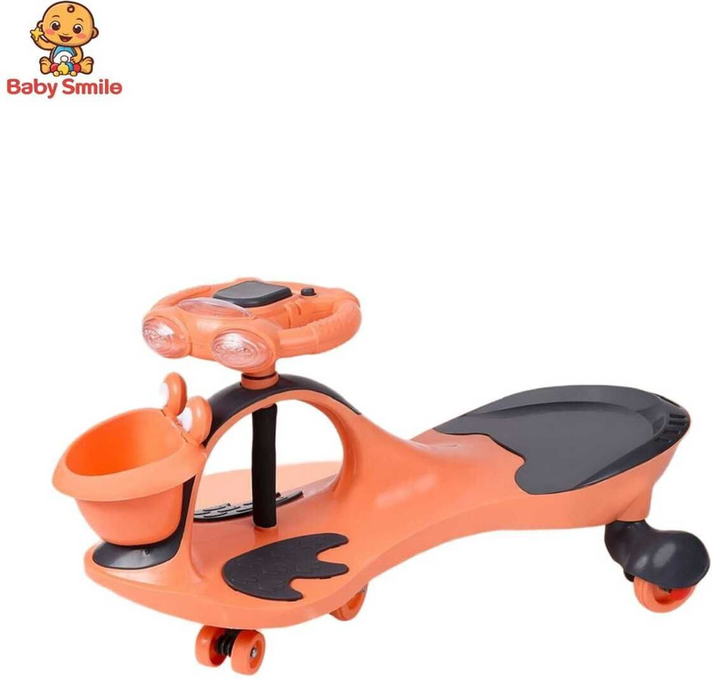 Baby Smile Ride-on with Storage Basket | Lights and for Ages (1-5 years) BUCKET CAR Tricycle(Orange)