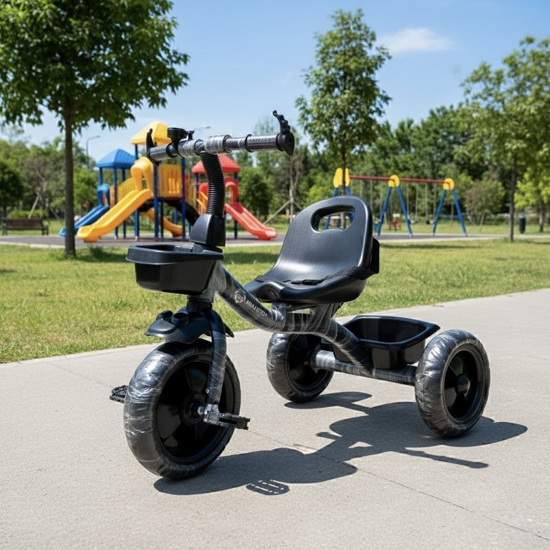 BRAVETOT Black Kids Trike with Parent Push Handle and Safety Seat BLACK BASKET MODEL 03 Premium NEW Tricycle(Black)