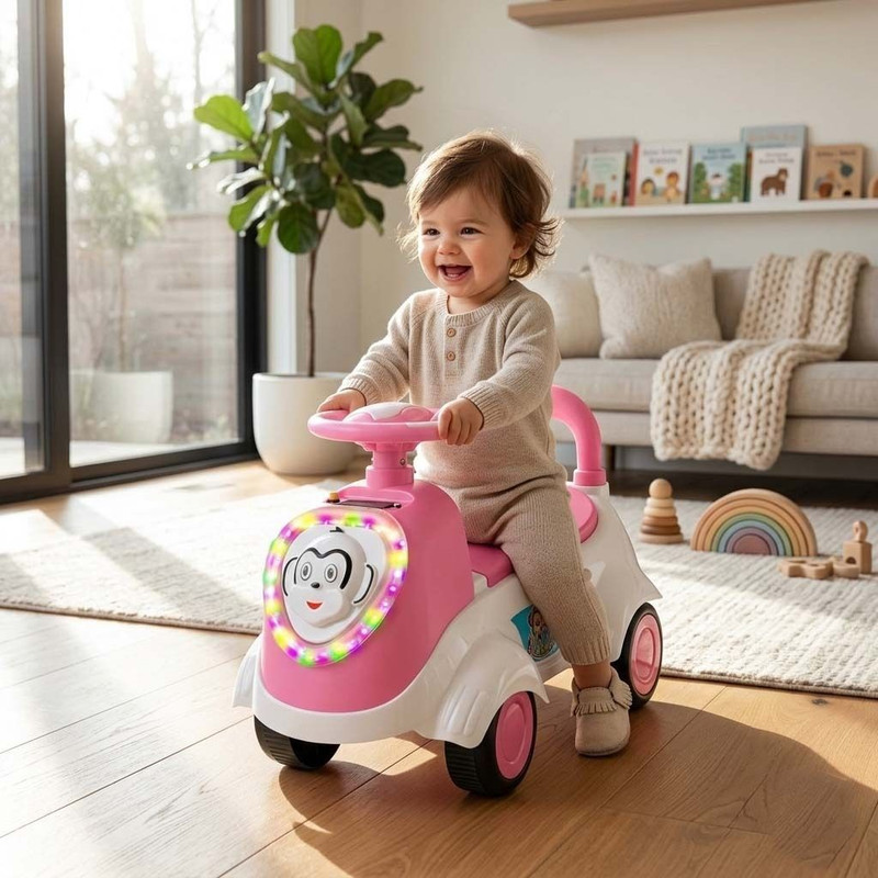 Maskeen Cute Design Push Car with Steering Wheel, Backrest & Smooth Wheels, (Ages 1–3) Scooby-Rider Tricycle(Pink)