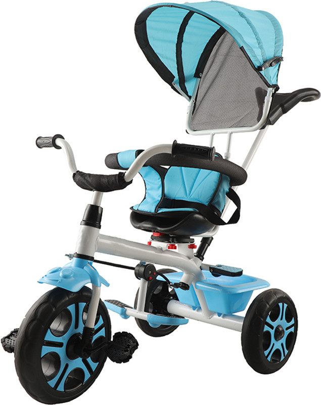 JoyRide 4 in 1 Convertible Baby Tricycle Toddler Stroller Pedal Tricycle w/Reversible Seat Removable Handle Canopy Handrail Storage for 1-5 Yrs(BLUE) Tricycle(Blue)