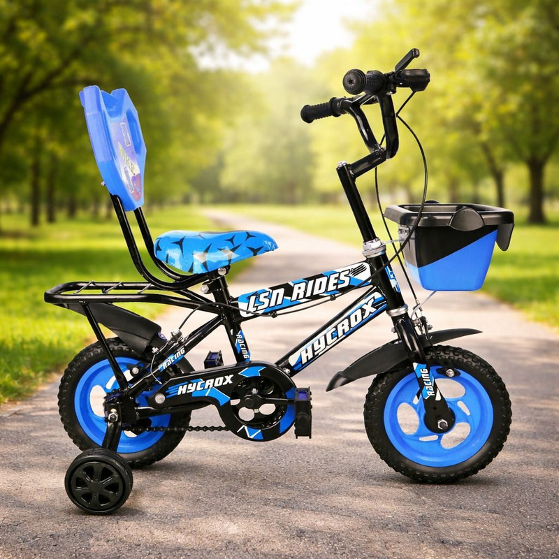 LSN RIDES 10T Kids Bicycle with Backrest, Basket & Support Wheels for 2-3 Years Tricycle(Blue)