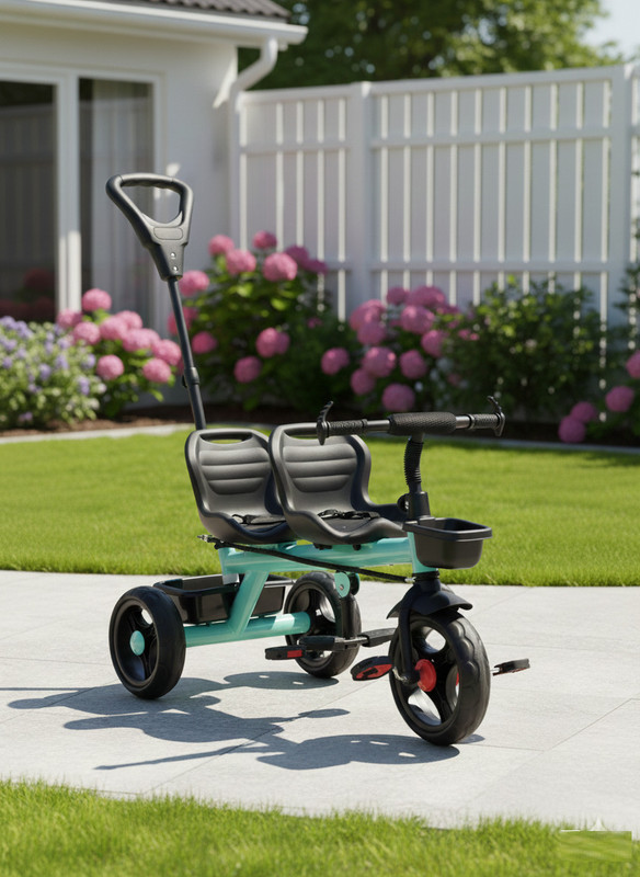 JoyRide Twins Seat Kids Tricycle Convertible Baby Tricycle Kid's Trike with Parental Push Handle | Seat Belt Kids trikes | Outdoor Toddler Bicycle for Boys & Girls Tricycle(Green)