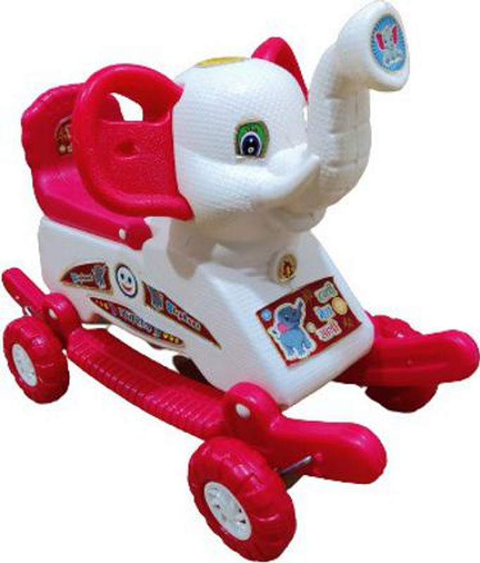 oh baby PLASTIC ELEPHANT WITH ROCKING FUNCTION AND RUNNING RIDE ON HATHI 36587452 Tricycle(Multicolor)