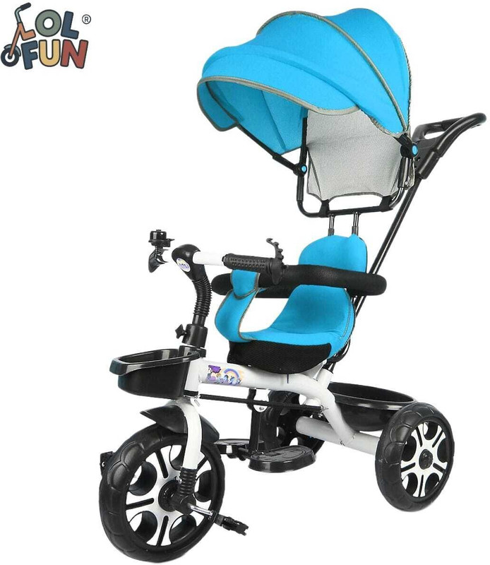 LOL-FUN Tricycle with Canopy and Parental Handle 2 to 5 years tricycle baby for kids canopy Tricycle(Blue, White)