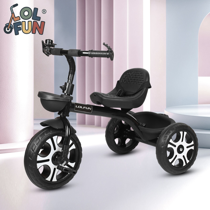 LOL-FUN Tricycle with Dual Storage Basket | Black wheels and Seatbelt BST03 Tricycle(Black)