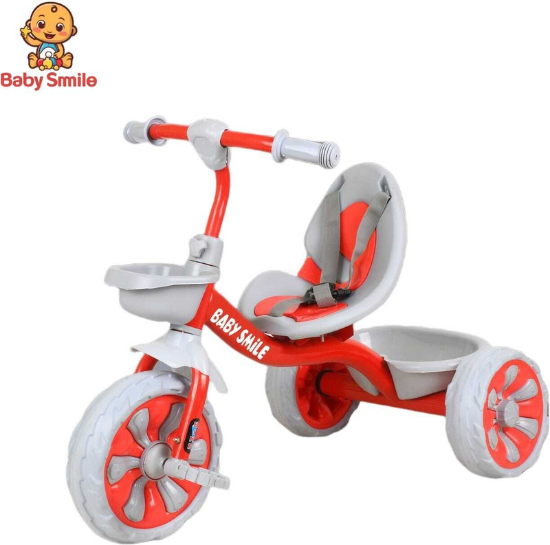 Baby Smile Tricycle with Dual Storage Basket and Seatbelt 3 to 5 yeas TOY TRICYCLE Tricycle(Red, White)