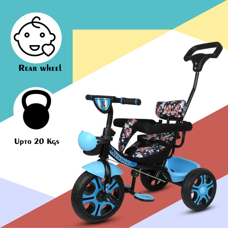 DUGGI MUGGI TRICYCLE FOR KIDS WITH FOOTREST AND FRONT OR BACK BASKET Best Tricycle for Kids with Cushion Seat and Parental Handle Tricycle(Black, Blue)