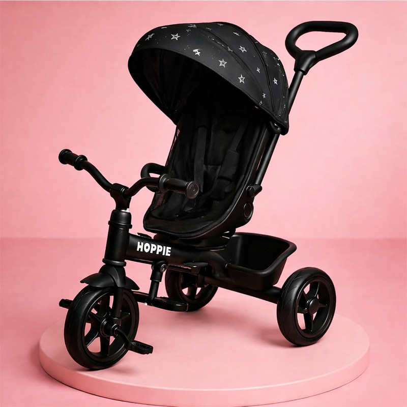 Hoppie Baby Tricycle with Canopy, Push Handle & Safety Harness Tricycle Tricycle(Black)