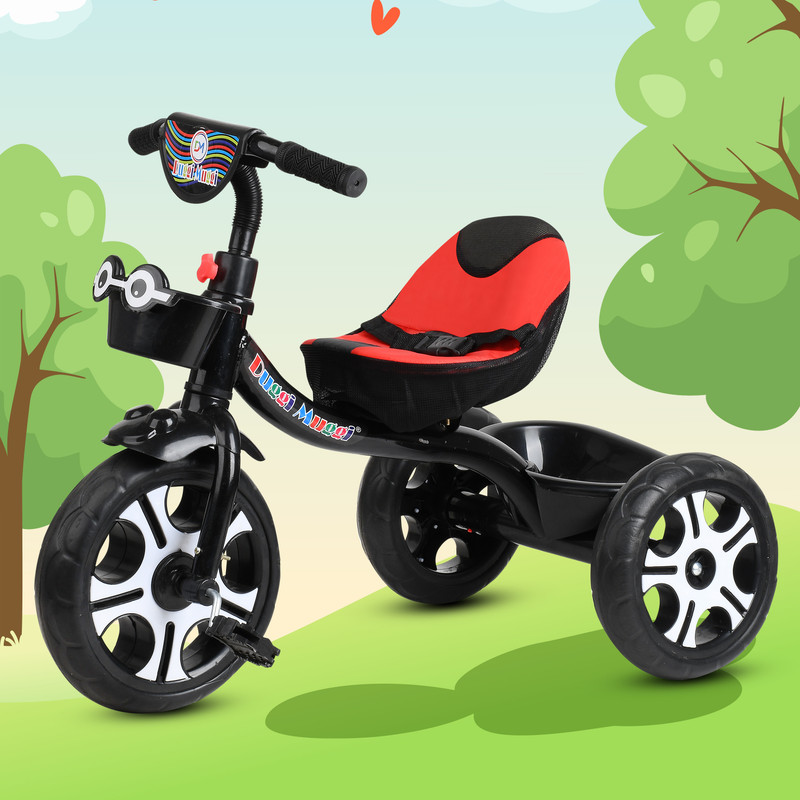 DUGGI MUGGI Tricycle with Cushioned Seat, Storage Basket and Safety Safety Belt Recommended for Toddlers 1-5 Year Kids Cycle Tricycle(Red, Black)