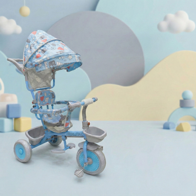 DUGGI MUGGI UV Protection Canopy,Adjustable Parent Push Handle SMART SAFE BABY TRICYCLE BABY BOYS&BABY GIRLS Tricycle(Blue)