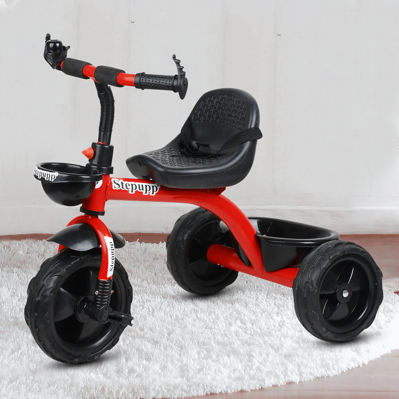 N2P Sturdy tricycle with storage basket,Rubber Tyre,Comfort Seat with Seat Belt BST01 Tricycle for 1-5 Year Kids Tricycle(Black)