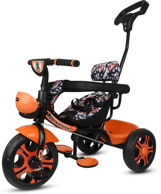 TOYSHOPPEE 12-60 Months Kids Tricycle with Cushion Soft Seat,Storage Basket,Parental Handle Best Kids N-1 Tricycle Baby Boys-Baby Girls Tricycle(Orange)