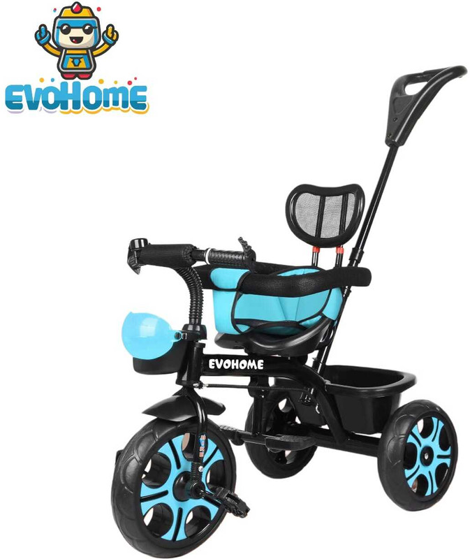 evohome Tricycle For Kids with Parental Handle | back rest and Dual Storage Basket R_10_BLUE_EVA WHEEL Tricycle(Blue)