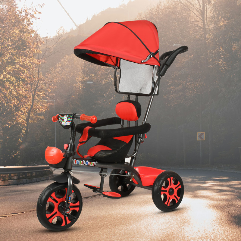 N2P Reversible Seat Tricycle with Parent Push Bar,Canopy,Storage Basket Best For 1 to 5 Years Baby Kids Tricycle(Black)