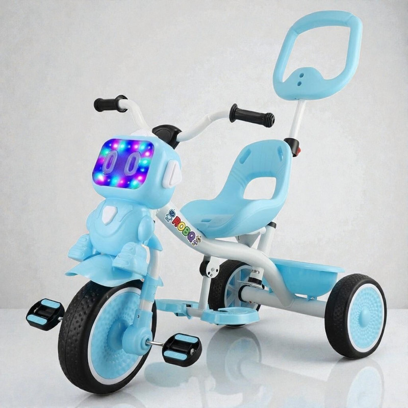 NEXOVA Parental Handle Robot Tricycle Sturdy and Safe for Kids (Ages 2-5yrs) Basket for Storage,Light New Trike for Boys&Girls Tricycle(Brown)
