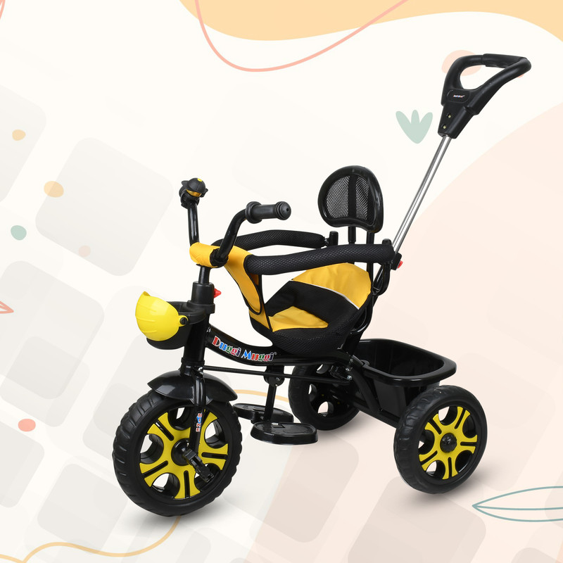 DUGGI MUGGI Grand Kids|Baby Trike|Tricycle with Safety Guardrail for Age Group 1 to 5 Years KIDS RED CYCLE WITH PUSH HANDLE , FRONT & BACK BASKET Tricycle(Yellow)