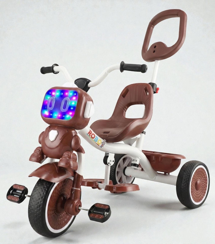 NEXOVA Parental Handle Robot Tricycle Sturdy and Safe for Kids (Ages 2-5yrs) Basket for Storage,Light New Trike for Boys&Girls Tricycle(Brown)