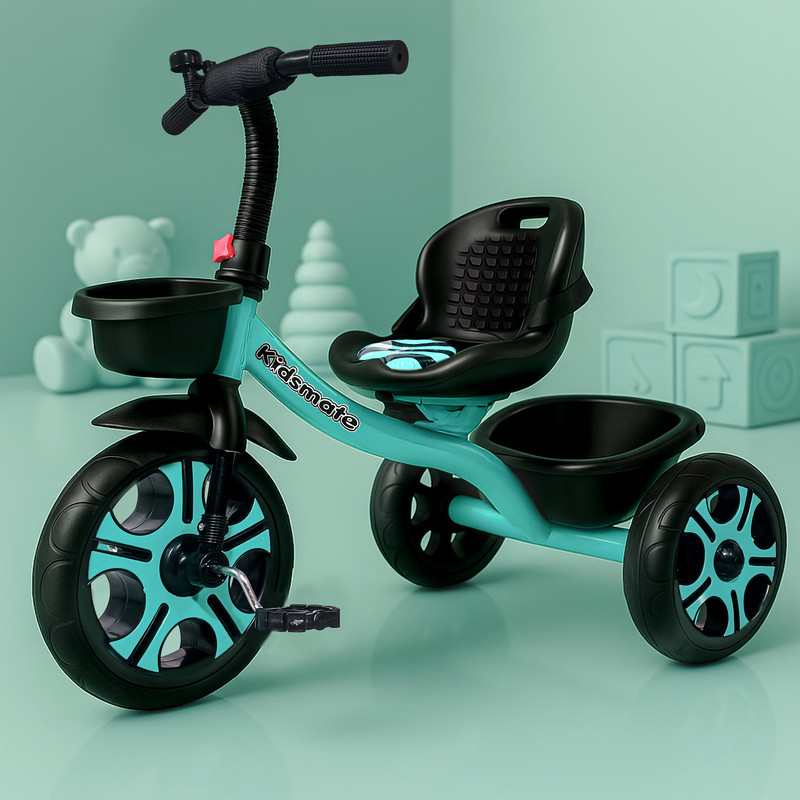 Kidsmate Ninja Plug N Play Kids/Baby Tricycle, Storage Basket, Cushion Seat, and Seat Belt for 12 Months to 48 Months Boys/Girls/Carrying Tricycle(Green)