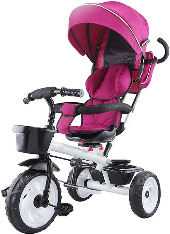 JoyRide 4 in 1 Reversible Tricycle for Kids Toddler with Parent Handle Push Along Pedal Trike Removable Canopy Safety Belt Storage Pouch Footrest for 2 to 5 Years Tricycle(Pink)