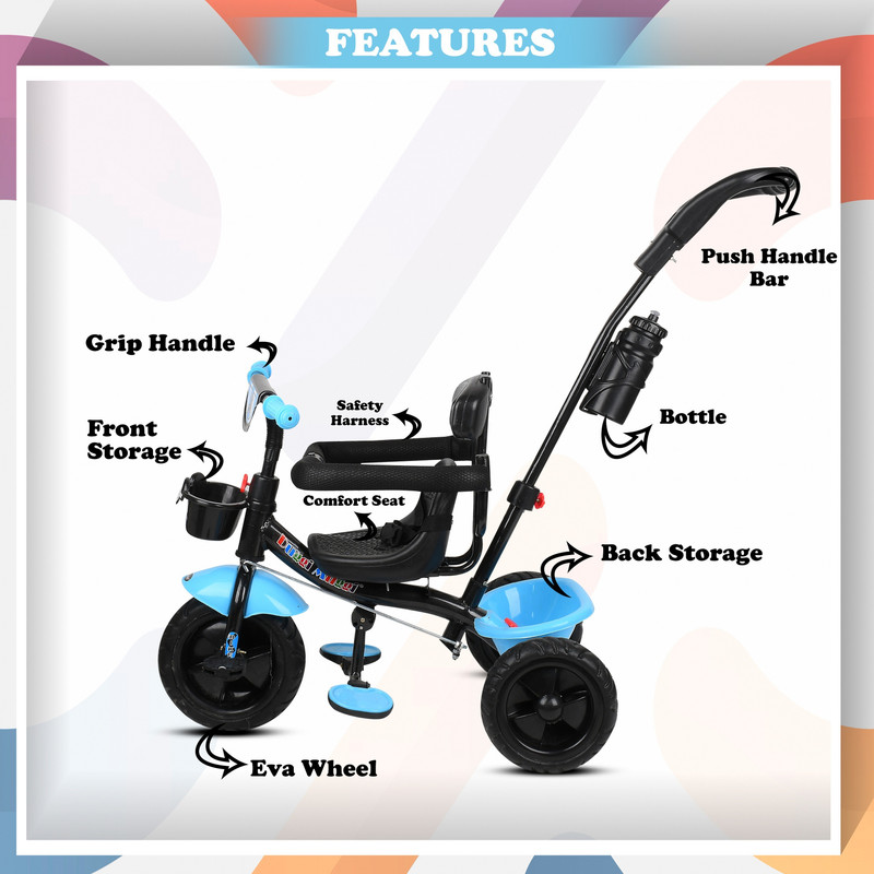 DUGGI MUGGI Cycle for Kids, 1.5 to 5 Years EVA Wheels, Tricycle for Kids, Storage Basket Tricycle(Black)