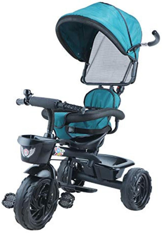 JoyRide 3 in 1 Baby Tricycle Toddler Stroller Kids Pedal Tricycle w/ Pusher Removable Canopy Safety Bar Storage Footrest for 18 Months to 5 Years Green 532G Tricycle(Green)