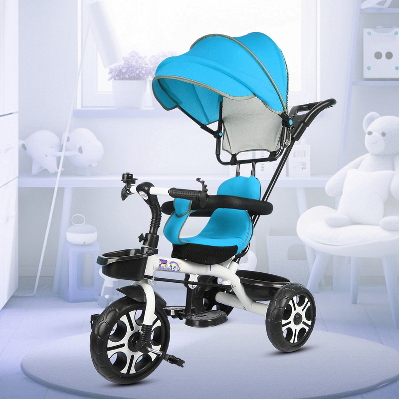 Dugri Kids Canopy Tricycle with Soft Seat,Front-Back Basket,Parental Push Handle,Bell Sefty Canopy Tricycle for Babys with New Colours Tricycle(Orange, White)