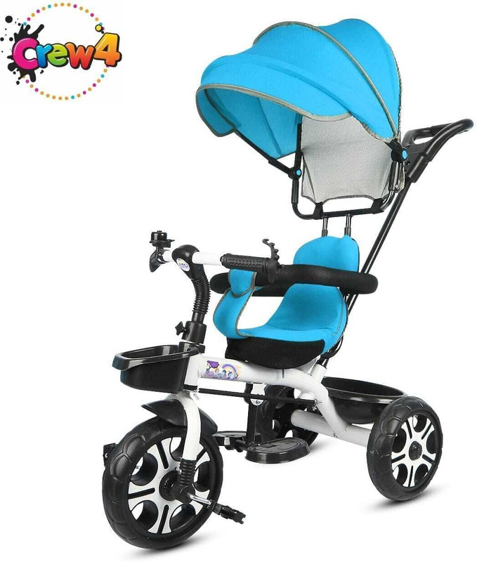 CREW4 Baby Tricycle for Kids | Cycle with Parental Control Handle (1–3 Years) best toddler tricycle with canopy Tricycle(Blue, White)