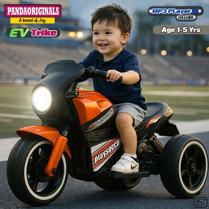 Pandaoriginals Ducati Ev With Music And Lights, Forward and Backward Gear, Built in MP3 player Tricycle(Orange)