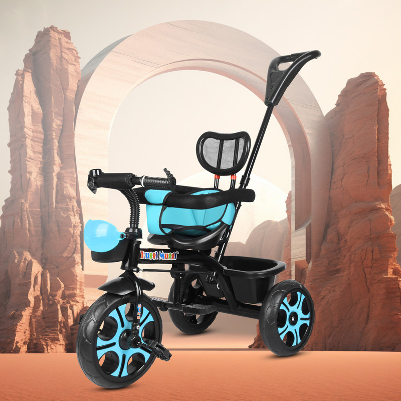 DUGGI MUGGI TRICYCLE FOR KIDS WITH FOOTREST AND FRONT OR BACK BASKET Best Tricycle for Kids with Cushion Seat and Parental Handle Tricycle(Black, Blue)