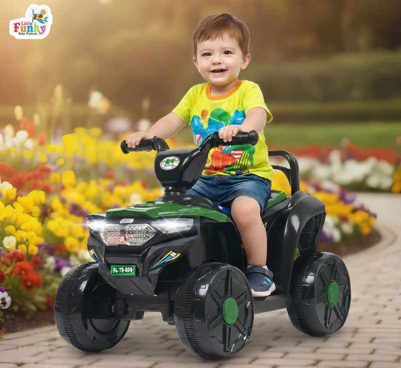 Little Funky Foot Accelerator Electric Ride on Car with Backrest & Music Button, Suitable for 3 to 8 Years Unisex kids Tricycle(Green)