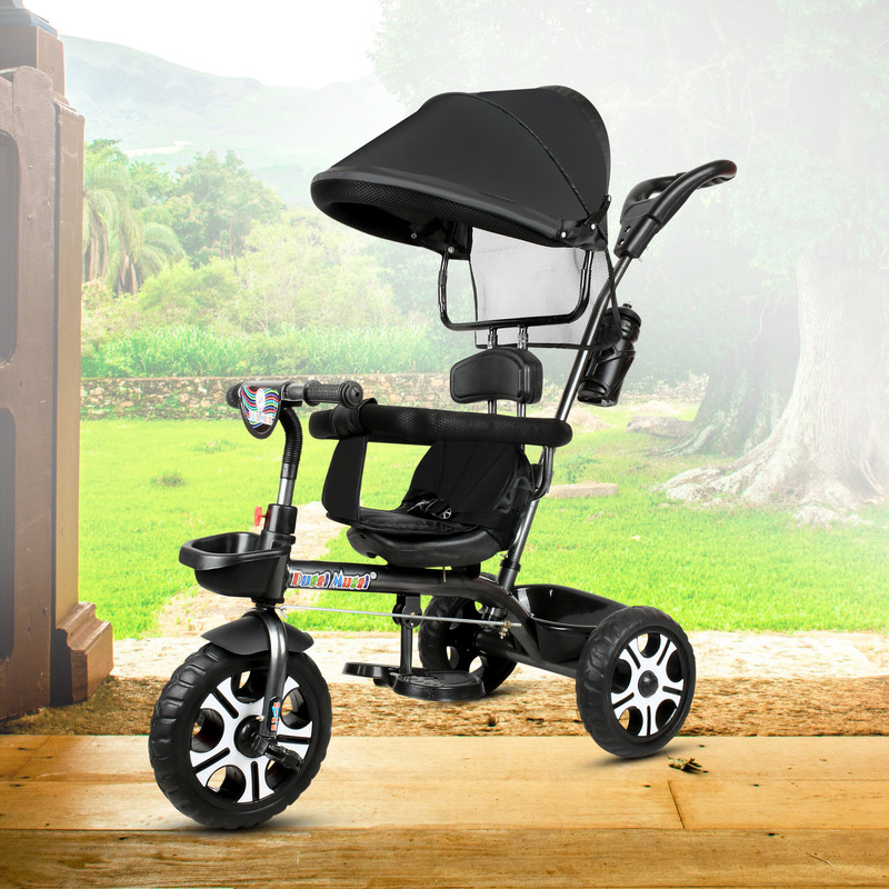 DUGGI MUGGI Tricycle with Parental Push Handle & Foldable Canopy Rotating Soft Cushion Seat for 12 Months to 5 Years. Tricycle(Black)