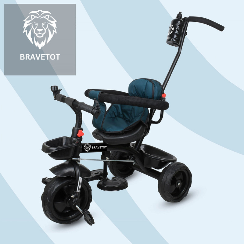 BRAVETOT Kids Tricycle for Ride with Safety , Parental Handle,Basket,Seat BLACK SAFETY 01 Premium NEW Premium Edition Tricycle(Multicolor)