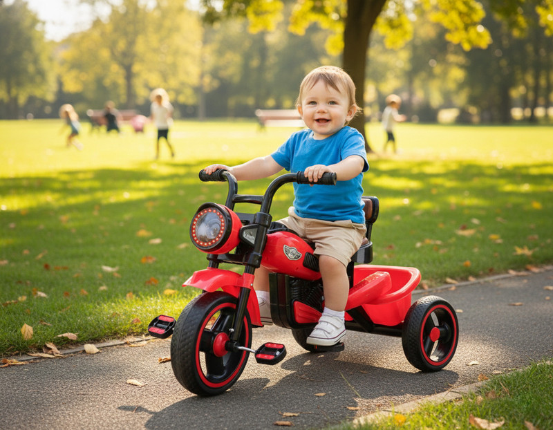 JoyRide Himalayan King Size Baby Tricycle for Kids | Sports Trike | Musical Horn and Lights | Double Leather Seat | Push Along Pedal Tricycle | 15 Months to 3 Years Tricycle(Red)