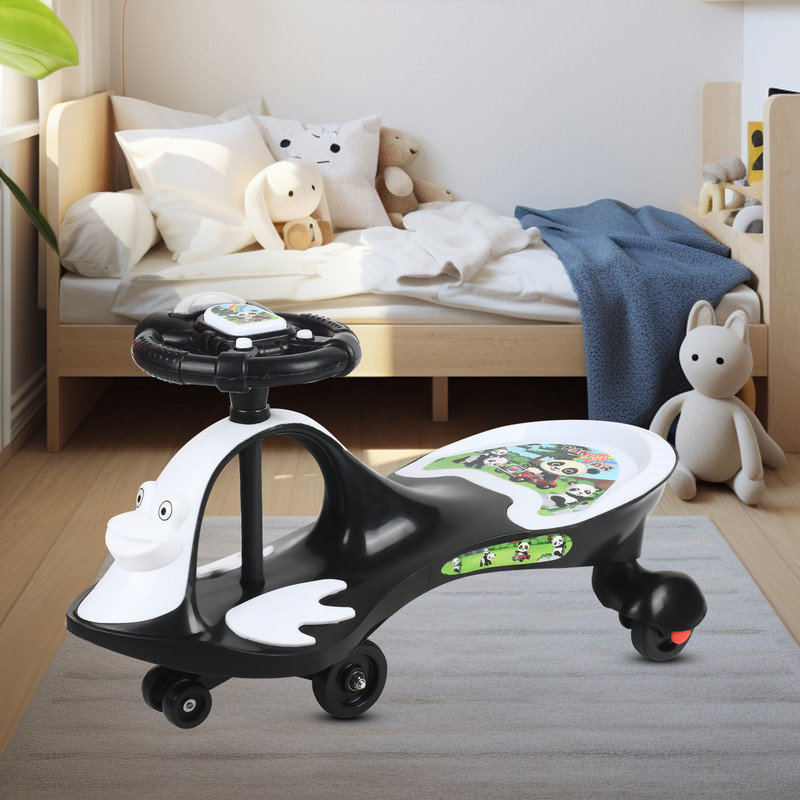 Toys R Us Avigo Baby Panda Swing Magic Car for Kids Girls and Boys. with out back support Battery Operated no Ride On Tricycle(White, Black)