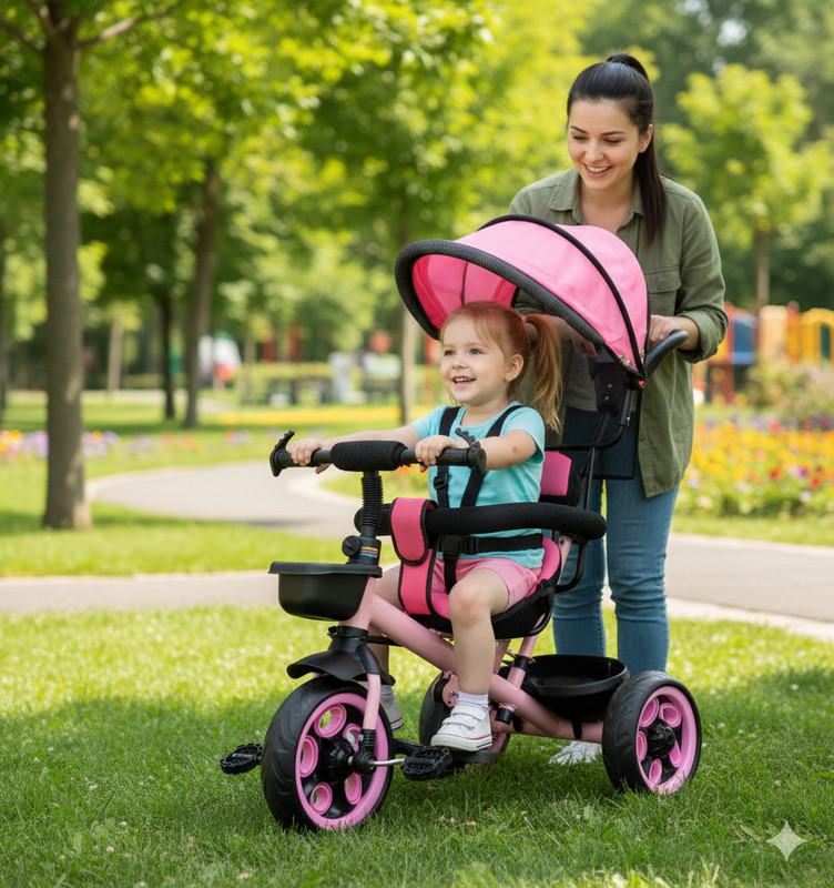 JoyRide Apache Baby Tricycle with Adjustable Canopy | Cushioned Seat | Parental Push Handle & Seat Belt | 2 to 4 Years Boys & Girls Perfect Tricycle for kids | Tricycle(Pink)