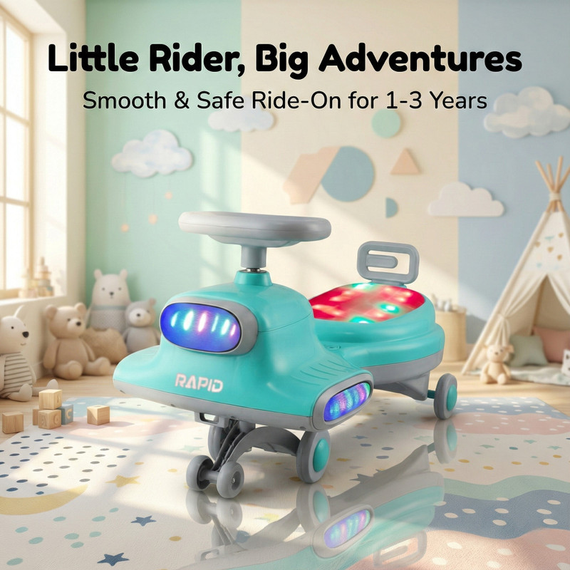 DUGGI MUGGI Repid Twist Car Design&Safety|Music&Led Fun Baby Comfortable Seat ,Strong Wheels Tricycle(Green)