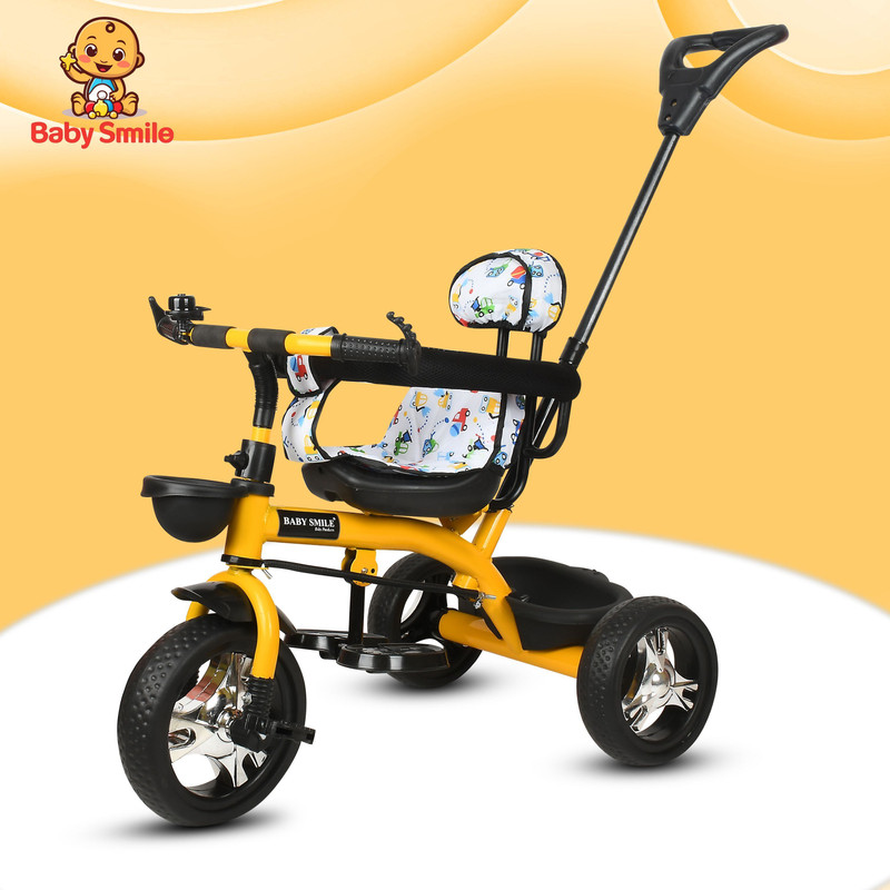 Baby Smile Tricycle with Parental Handle|cycle for kids 2 to 5 years Dual Storage Basket ST_06 Tricycle(Pink, Black)