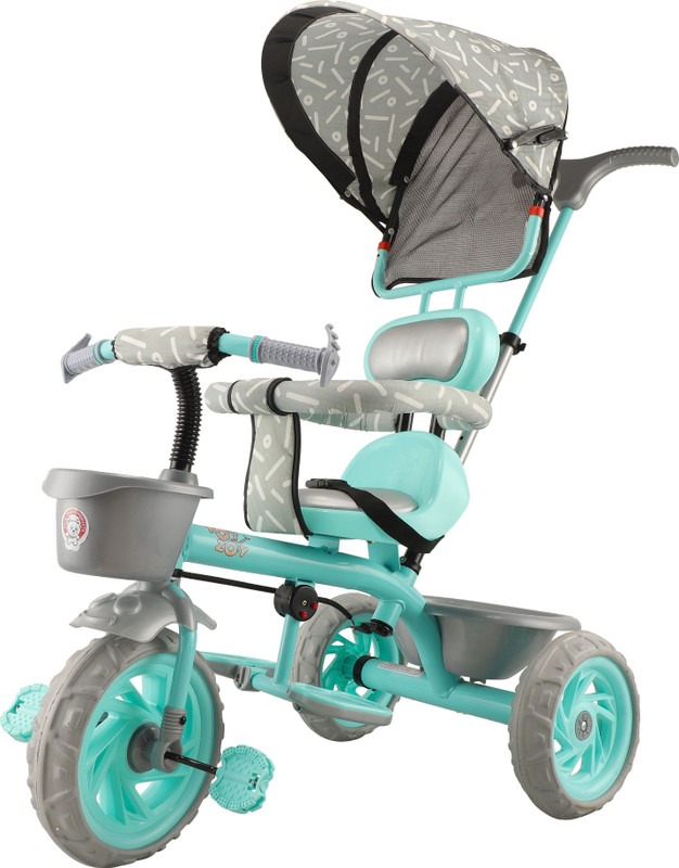 JoyRide Tiny Trekker Musical Tricycle for Kids | 1.5 to 5 Years | Parental Push Handle | Foldable Canopy | Storage Baskets | Plug & Play Trikes for Girls Boys Tricycle(Blue)