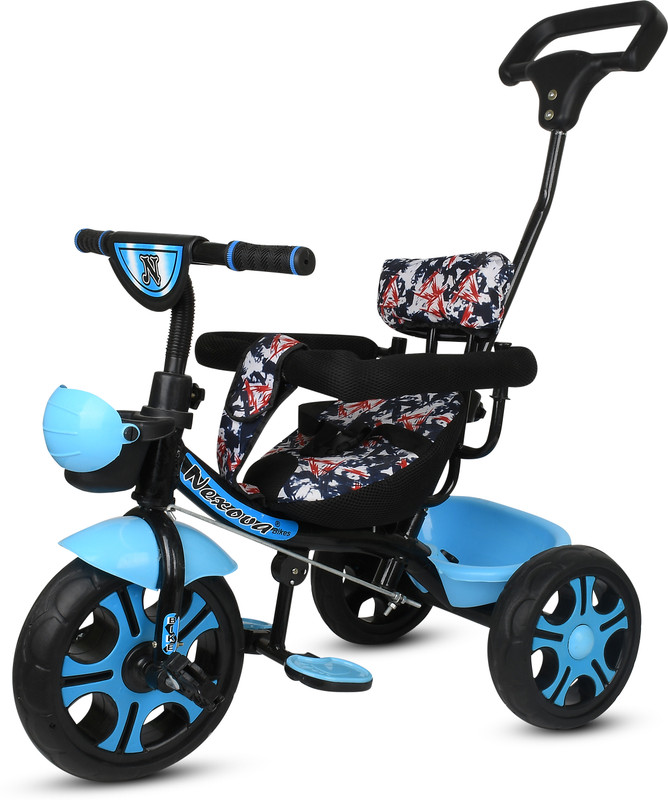 TOYSHOPPEE 12-60 Months Kids Tricycle with Cushion Soft Seat,Storage Basket,Parental Handle Best Kids N-1 Tricycle Baby Boys-Baby Girls Tricycle(Blue)