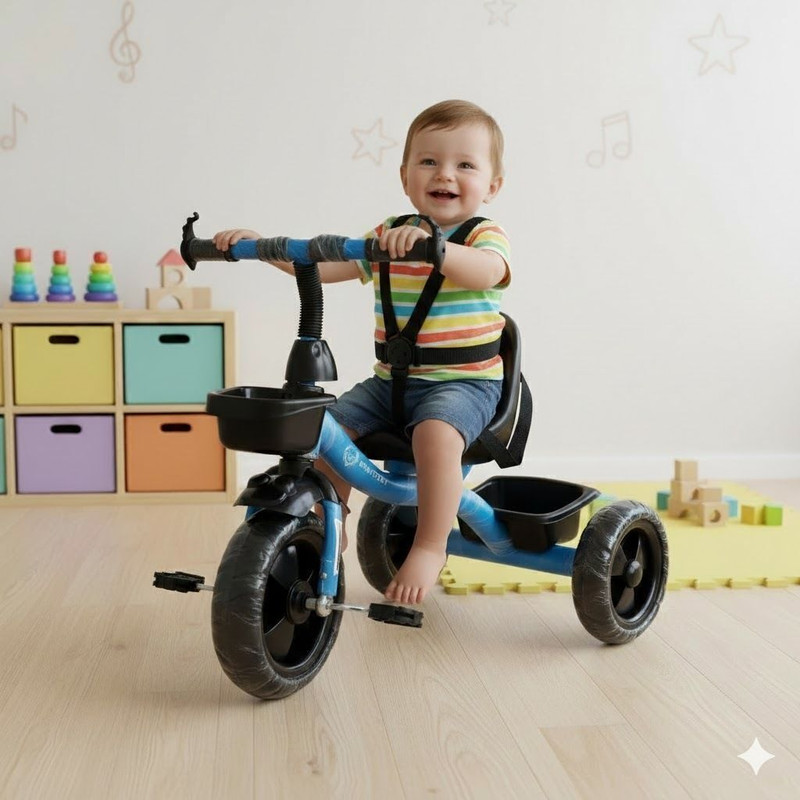 BRAVETOT Kids Blue Tricycle with Front & Rear Storage Baskets __Toddler 3-Wheel Bike Tricycle(Blue, Black)