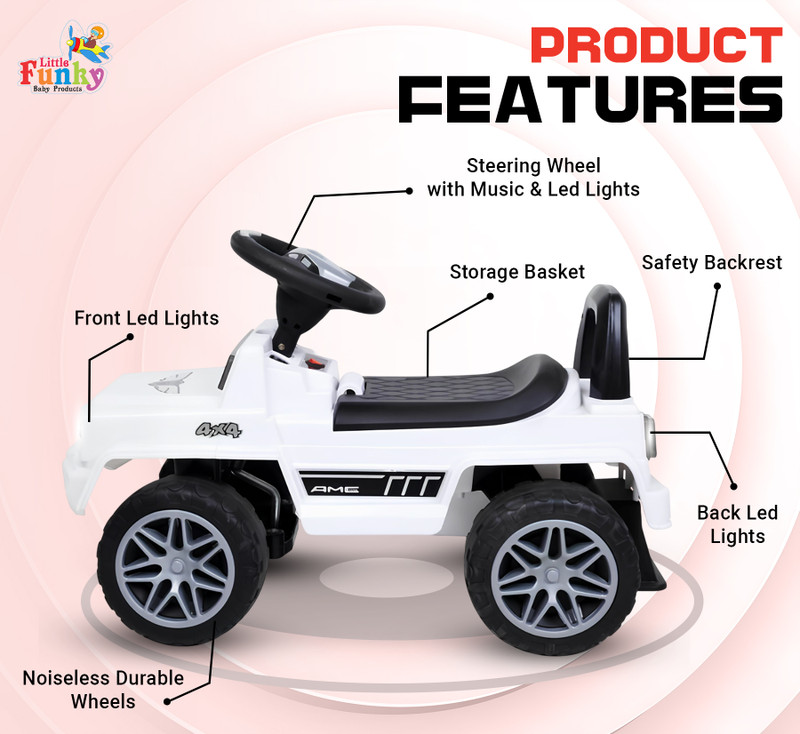 Little Funky Stylish Manual Push Car Hummer Light & music For Kids(White)