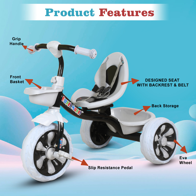 DUGGI MUGGI THE BABY Tricycle with Seat Blet,FOR BABY KIDS THE BABY Kids Best Tricycle New Model with Seat Belt Tricycle(Black)