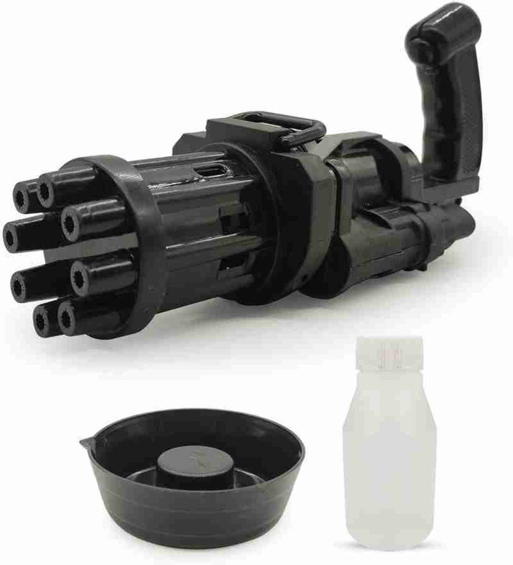 Citrine Blue Black 8 Hole Big Bubble Gatling Electric Bubble Maker For Boys Girls Water Gun(Black)