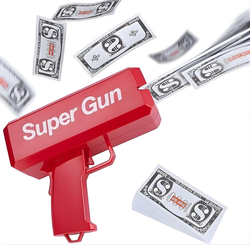 BAIRNINO Super Money Gun, Automatic Cash Shooting Toy, Cash Gun (Free Dollar Notes) Money Gun(Red)
