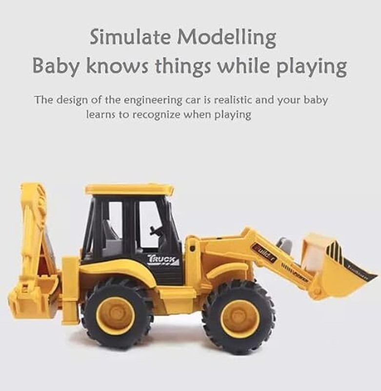 TRISHATOY 2-in-1 Excavator & Bulldozer Construction Vehicle Toy | Realistic JCB Slingshots(Yellow)
