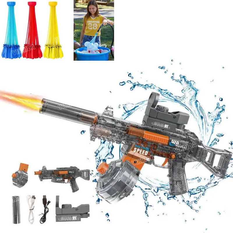 VikriDa Combo Electric Water Gun with 111 Magic Balloons UMP45 Design, Sensor Light Water Gun(Multicolor)