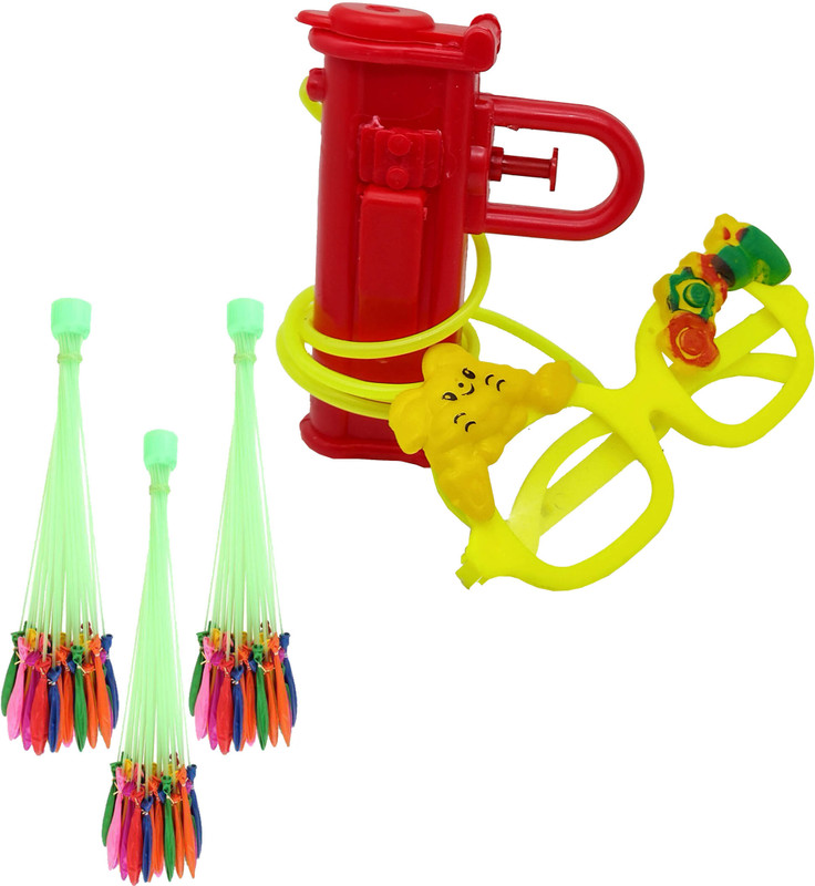 Brown Leaf Small Funky goggle Pichkari with 3 magic balloon Water Gun(Multicolor)