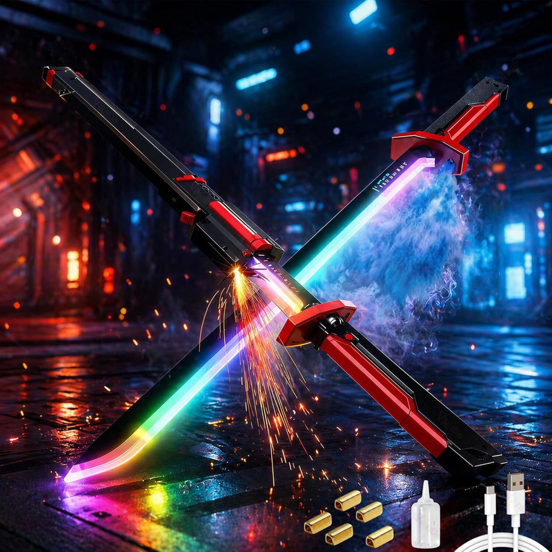 VikriDa Toy Neon Sword 31.5 Inch Spark Blade Sound, Fog & Hit Sensor Light Sword Maces & Swords(Black)